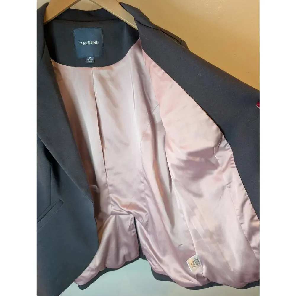 ModCloth Blazer Bundle Black Gray Ruched Sleeve Office Career Medium Lot 2 Pc